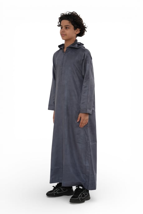 Kinderen jongens Eid grijze Marokkaanse Jubba gewaad Ramadan Eid Thobe met capuchon - K-HM12 - Image 3