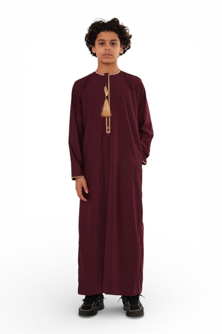 Kids Boys Ramadan Burgundy Red Moroccan Thobe Robe Emirati Eid Jubba- TT-003 - Image 2