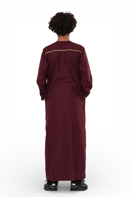 Kids Boys Ramadan Burgundy Red Moroccan Thobe Robe Emirati Eid Jubba- TT-003 - Image 4