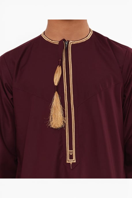 Kids Boys Ramadan Burgundy Red Moroccan Thobe Robe Emirati Eid Jubba- TT-003 - Image 5
