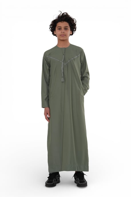 Kinderen Jongens Ramadan Eid Olijfgroen Marokkaanse Jubba Robe Djellaba Thobe - K-TT008 - Image 2