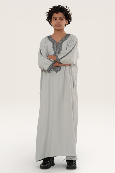 Kinderen jongens grijze Marokkaanse Thobe gewaad Eid Djellaba Gandoura Jubba-K-HM65 - Image 2