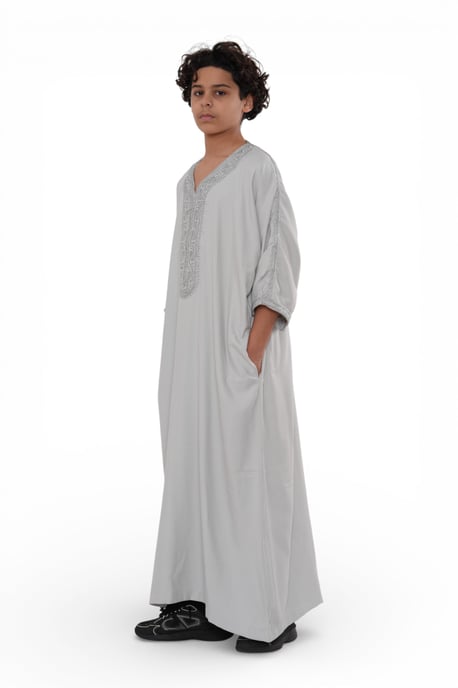 Kinderen jongens grijze Marokkaanse Thobe gewaad Eid Djellaba Gandoura Jubba-K-HM65 - Image 3