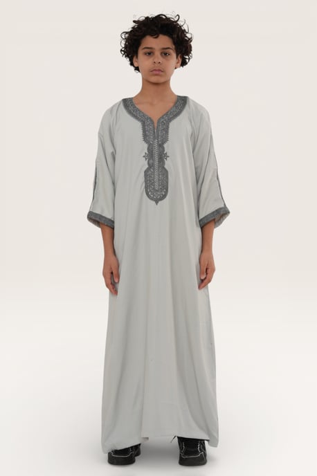 Kinderen Jongens Grijze Antraciet Marokkaanse Thobe Gewaad Eid Djellaba Gandoura Jubba- K-HM65 - Image 1