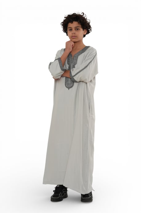 Kinderen Jongens Grijze Antraciet Marokkaanse Thobe Gewaad Eid Djellaba Gandoura Jubba- K-HM65 - Image 3