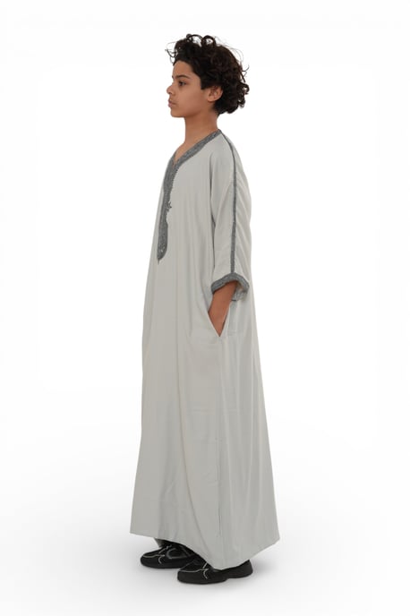 Kinderen Jongens Grijze Antraciet Marokkaanse Thobe Gewaad Eid Djellaba Gandoura Jubba- K-HM65 - Image 4