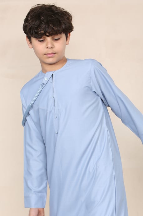 Blauwe Thobe voor jongens, Emirati Jubba, islamitische kleding, kaftan, Eid-kwastjes met koord - Image 2