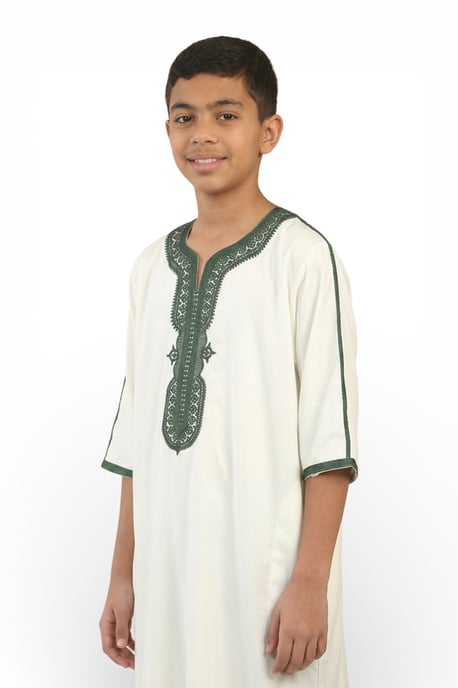 Kinderen jongens witte Marokkaanse Thobe gewaad Djellaba Gandoura Eid Jubba-K-GG008 - Image 3