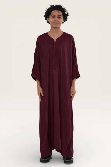 Kid's Boys Red Moroccan Thobe Jubba Robe Eid Djellaba Gandoura - K-HM62 - Image 1