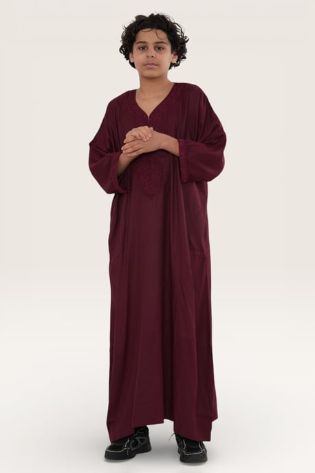 Kid's Boys Red Moroccan Thobe Jubba Robe Eid Djellaba Gandoura - K-HM62 - Image 2