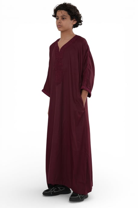 Kid's Boys Red Moroccan Thobe Jubba Robe Eid Djellaba Gandoura - K-HM62 - Image 3
