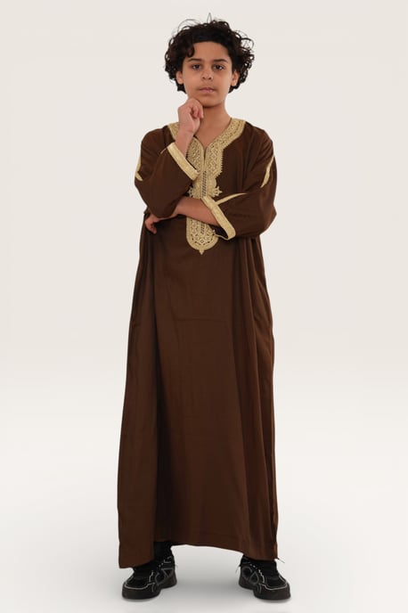 Kinderen jongens Ramadan bruin Marokkaanse Thobe gewaad Djellaba Gandoura Eid Jubba- K-HM67 - Image 2