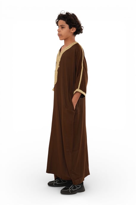 Kinderen jongens Ramadan bruin Marokkaanse Thobe gewaad Djellaba Gandoura Eid Jubba- K-HM67 - Image 3