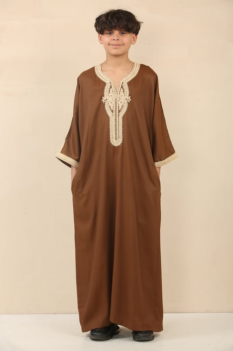 Kid's Boys Brun marockansk Thobe Jubba Robe Eid Djellaba Gandoura - Image 1