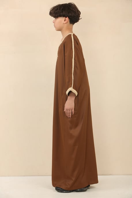 Kid's Boys Brun marockansk Thobe Jubba Robe Eid Djellaba Gandoura - Image 2