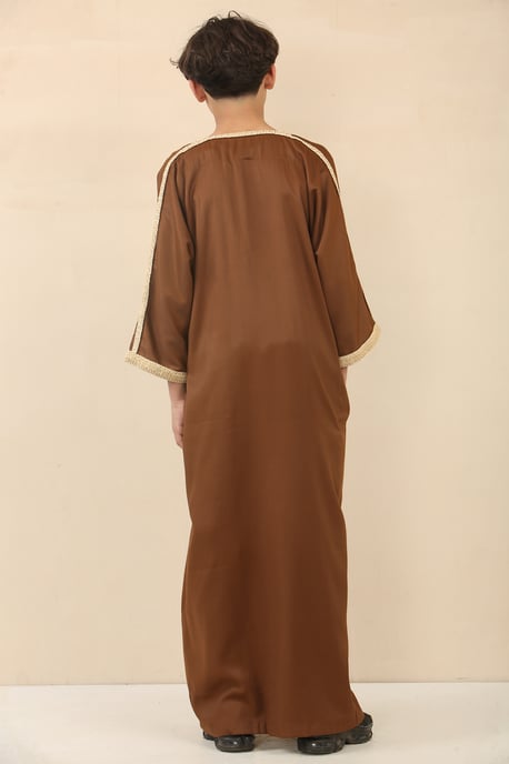 Kid's Boys Brun marockansk Thobe Jubba Robe Eid Djellaba Gandoura - Image 3