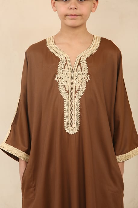 Kid's Boys Brun marockansk Thobe Jubba Robe Eid Djellaba Gandoura - Image 4