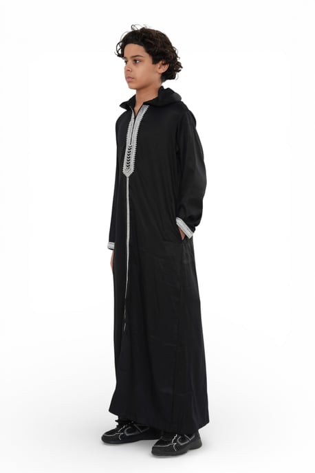 Kinderen jongens zwarte Eid hooded Marokkaanse Thobe gewaad Djellaba Ramadan Jubba- K-HM3 - Image 2