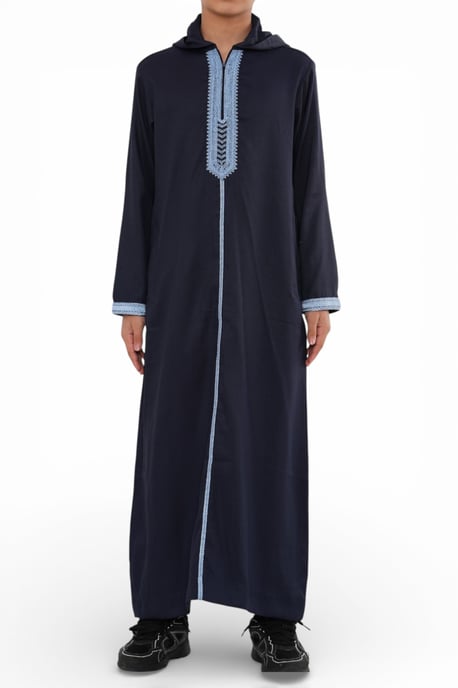 Kinderjongens marineblauwe Eid-jas met capuchon, Marokkaanse Thobe Djellaba Ramadan Jubba - K-HM3 - Image 5
