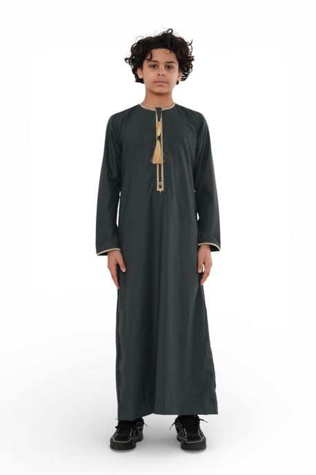 Barn Pojkar Ramadan Grön Marockansk Thobe Robe Emirati Eid Jubba- TT-003 - Image 1