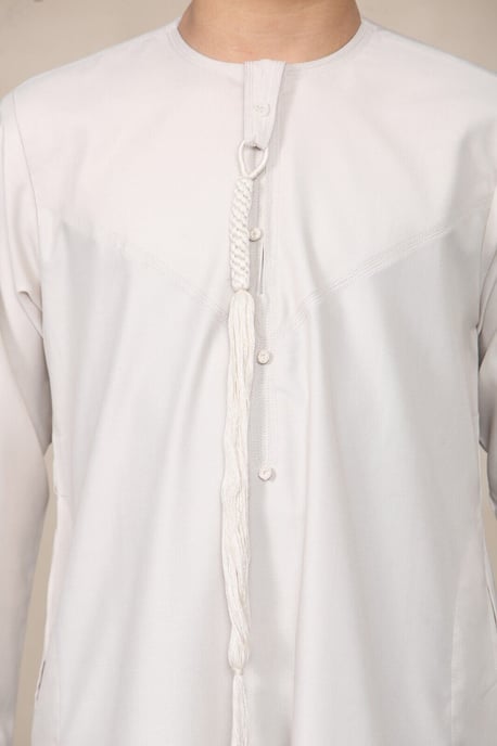 Beige Thobe Emirati Jubba Islamitische kleding Kaftan Eid met koord en kwastjes - Image 2