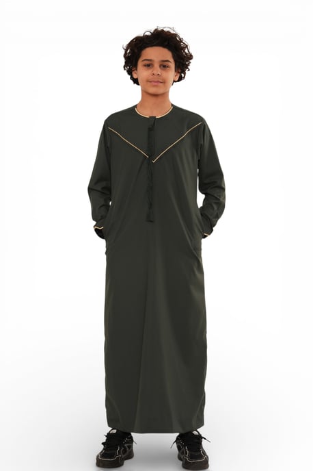Kinderen Jongens Ramadan Olijfgroen Marokkaanse Jubba Robe Djellaba Eid Thobe - K-TT-006 - Image 2