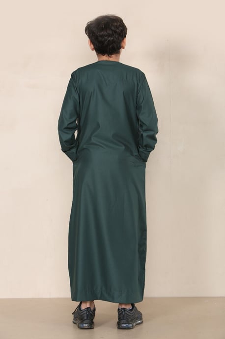 Olijfgroene Thobe Emirati Jubba Islamitische kleding voor jongens, kaftan met Eid-koord en kwastjes - Image 4