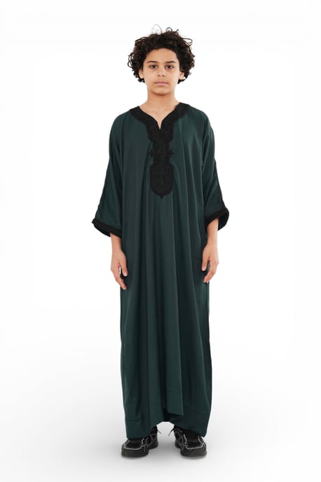 Kid's Boys Green Moroccan Thobe Jubba Robe Eid Djellaba Gandoura - K-HM62 - Image 1