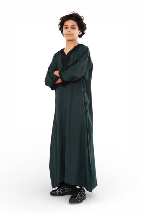 Kid's Boys Green Moroccan Thobe Jubba Robe Eid Djellaba Gandoura - K-HM62 - Image 2