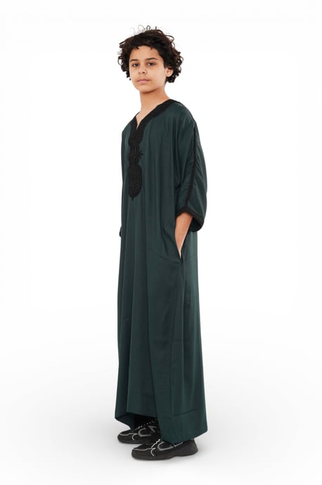 Kid's Boys Green Moroccan Thobe Jubba Robe Eid Djellaba Gandoura - K-HM62 - Image 3