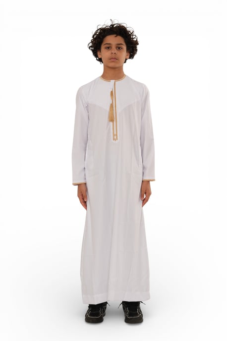 Barn Pojkar Ramadan Vit Marockansk Thobe Robe Emirati Eid Jubba- TT-003 - Image 1