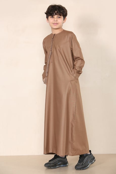Pojkar Barn Brun Thobe Emirati Jubba Islamiska Kläder Kaftan Eid Snöre Tofs - Image 3