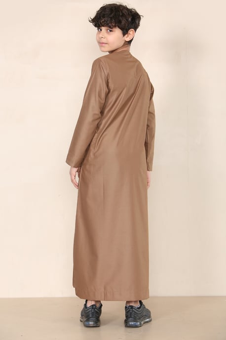 Pojkar Barn Brun Thobe Emirati Jubba Islamiska Kläder Kaftan Eid Snöre Tofs - Image 4