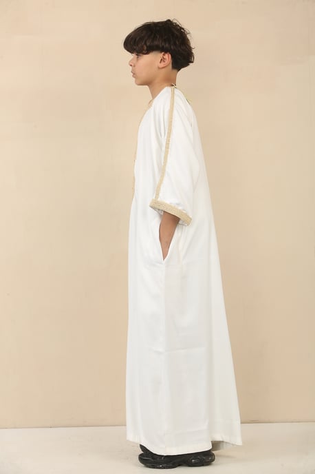 Kinderjongens witte Marokkaanse Thobe Jubba Robe Eid Djellaba Gandoura - Image 2