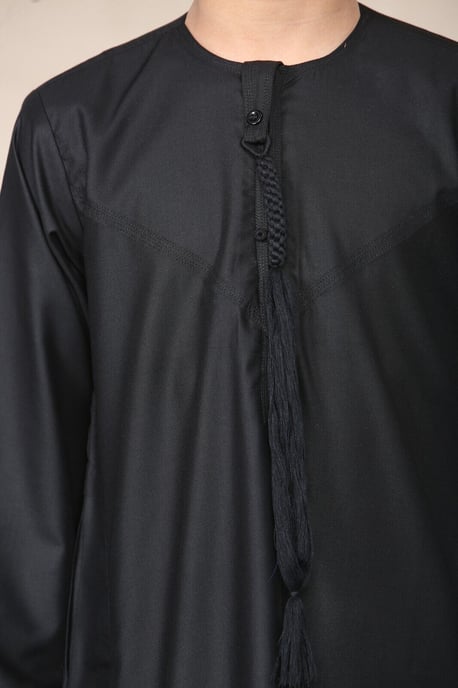 Pojkar Barn Svart Thobe Emirati Jubba Islamiska Kläder Kaftan Eid Snöre Tofs - Image 2