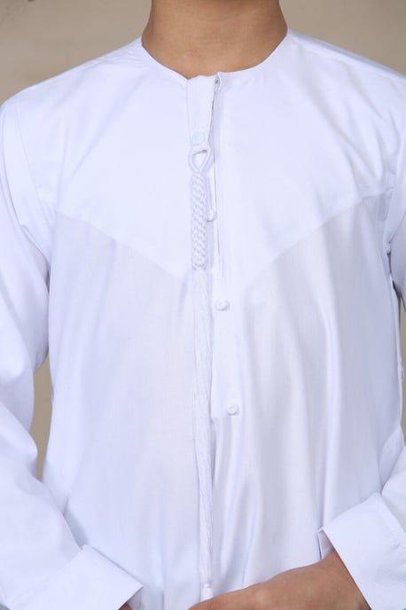 Pojkar Barn Vit Thobe Emirati Jubba Islamiska Kläder Kaftan Eid Snöre Tofs - Image 2