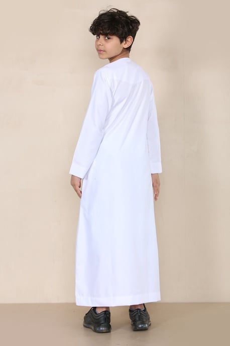 Pojkar Barn Vit Thobe Emirati Jubba Islamiska Kläder Kaftan Eid Snöre Tofs - Image 3