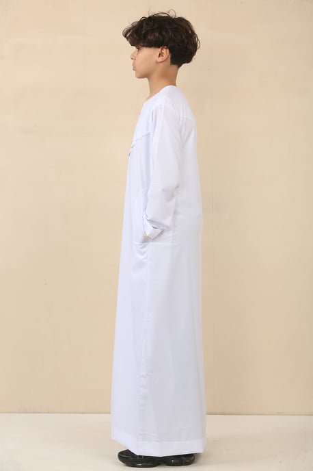 Kid's Boys White Oman Eid Thobe Saudi Emirati Jubba Robe - Image 2
