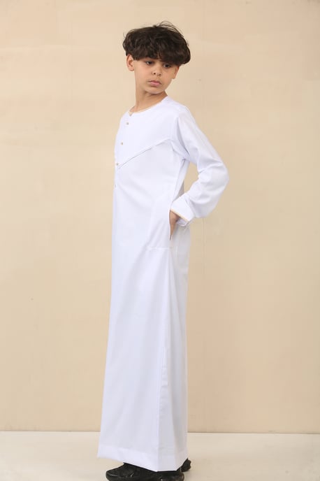Kid's Boys White Oman Eid Thobe Saudi Emirati Jubba Robe - Image 3
