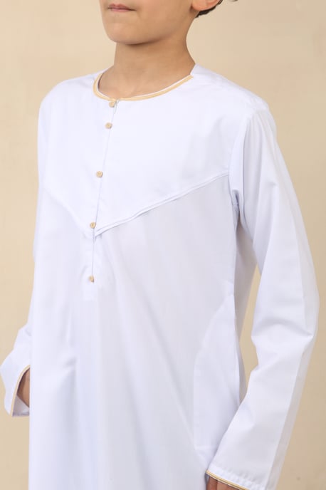 Kid's Boys White Oman Eid Thobe Saudi Emirati Jubba Robe - Image 5