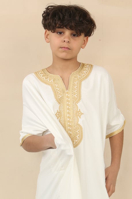 Kinderjongens witte Marokkaanse Thobe Djellaba Jubba Robe Eid - Image 4