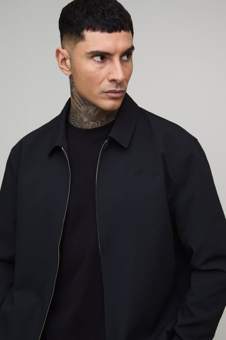 Tall Textured Woven Seersucker Zip Up Harrington Overshirt - Image 3