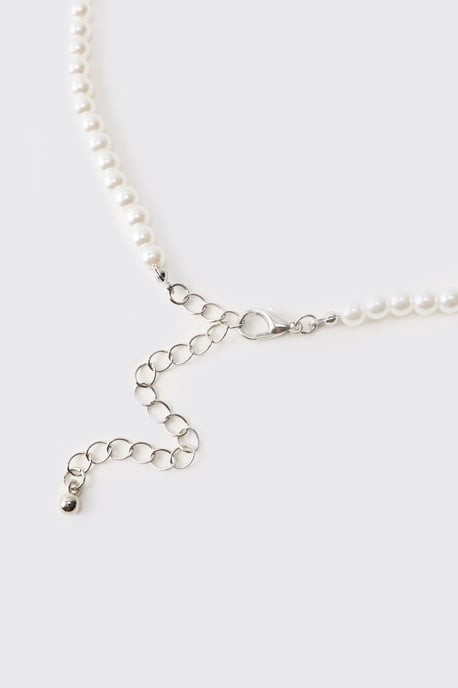 Gem and Cross Mock Pearl Necklace - Image 4
