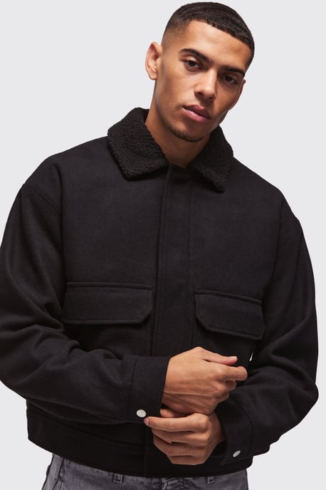 Boxy Borg Collar Harrington In Black - Image 1