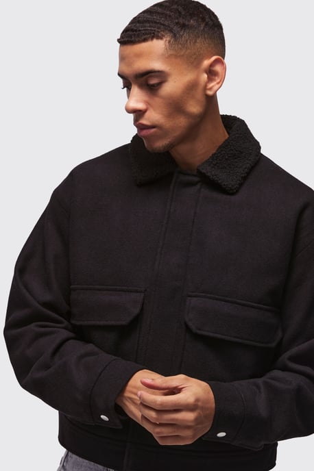 Boxy Borg Collar Harrington In Black - Image 3
