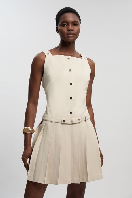 Ponte Button Front Pleated Mini Dress - Image 1