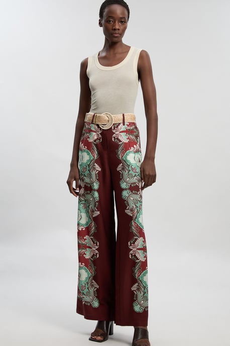 Mirrored Viscose Linen Print Woven Wide Leg Trouser - Image 2
