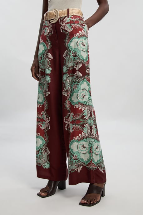 Mirrored Viscose Linen Print Woven Wide Leg Trouser - Image 3