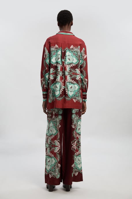 Mirrored Viscose Linen Print Woven Wide Leg Trouser - Image 5