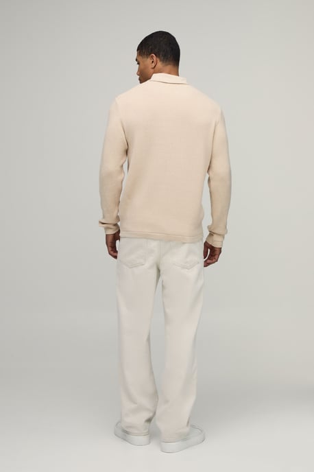 Regular Fit Soft Touch Waffle 1/4 Zip Knitted Polo - Image 2